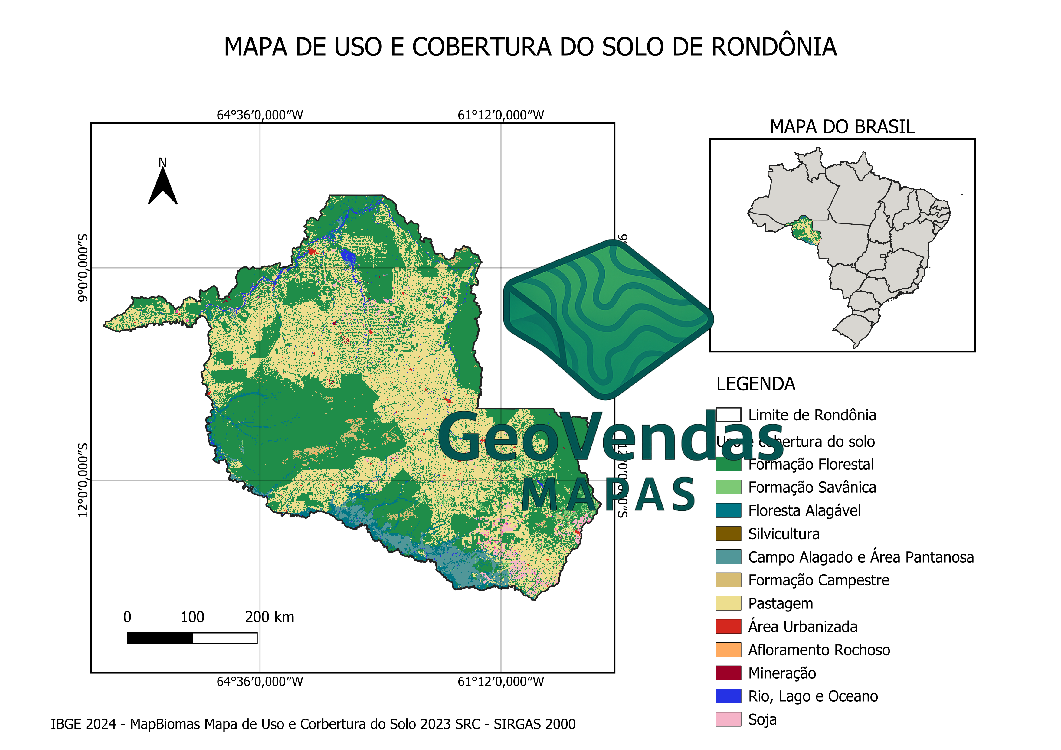 Mapa de Uso e Cobertura do Solo de Rondônia
